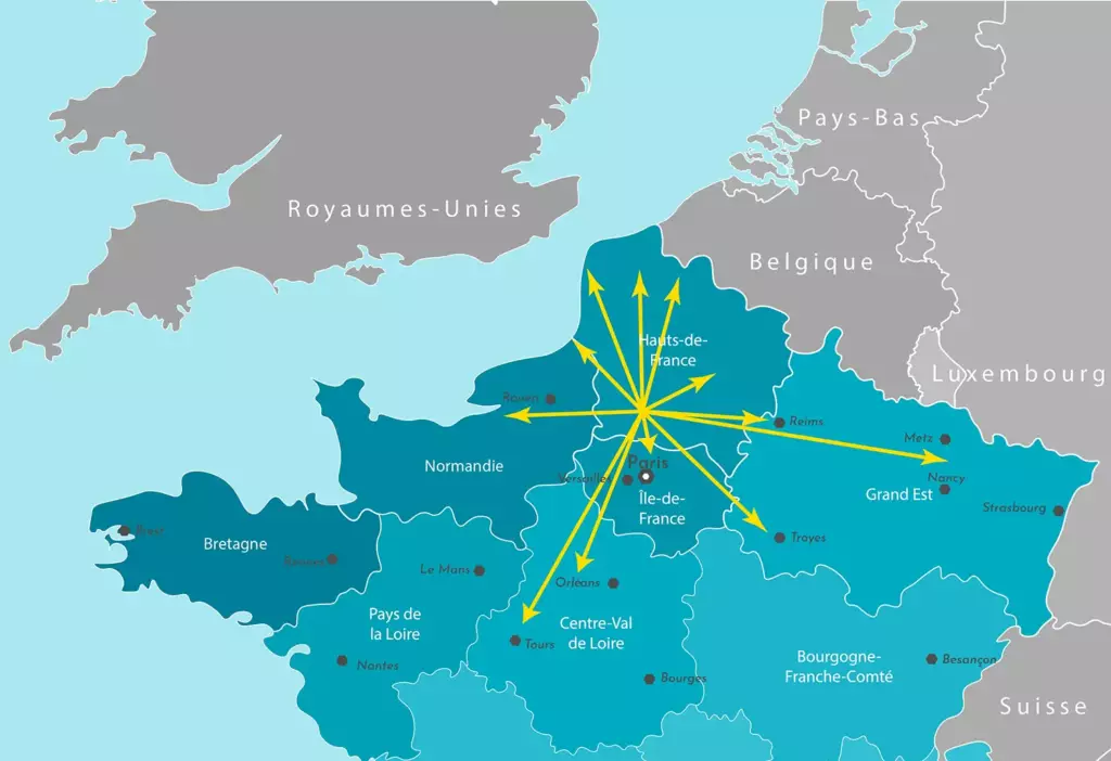 Carte de France avec les sorties de l'UTB du beauvaisis